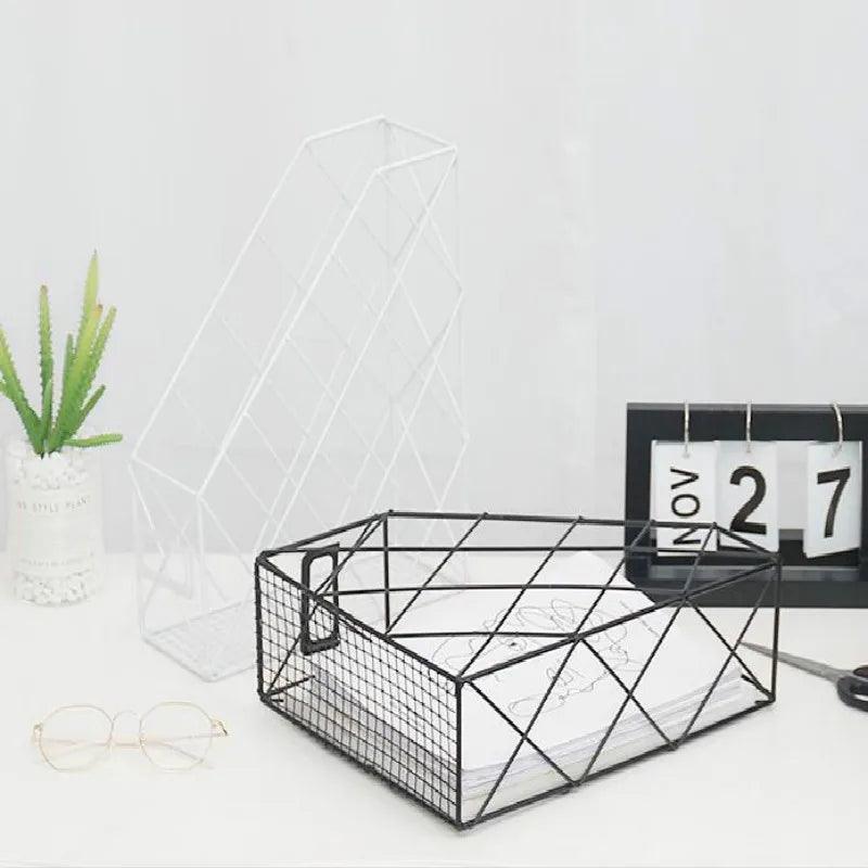 Nordic Creative Iron Desktop Storage Rack Bookshelf File Magazine Storage Rack Office Home Simple Geometric Rack Folder Rack