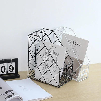 Nordic Creative Iron Desktop Storage Rack Bookshelf File Magazine Storage Rack Office Home Simple Geometric Rack Folder Rack