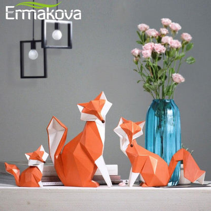 Nordic Modern Abstract Geometric Orange Fox Figurine Statue