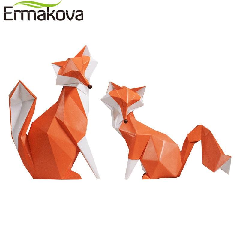 Nordic Modern Abstract Geometric Orange Fox Figurine Statue