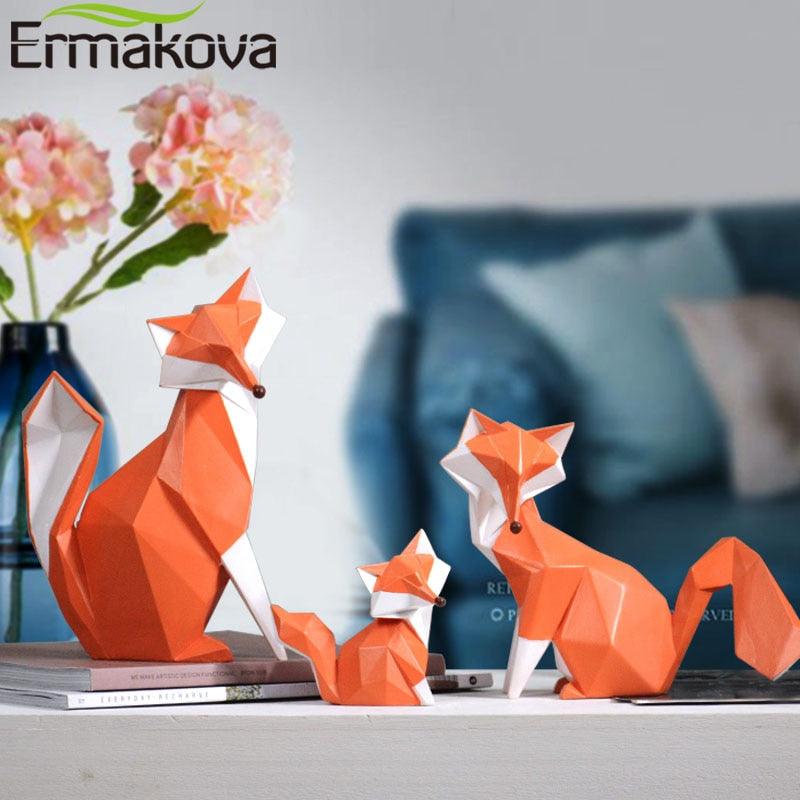 Nordic Modern Abstract Geometric Orange Fox Figurine Statue