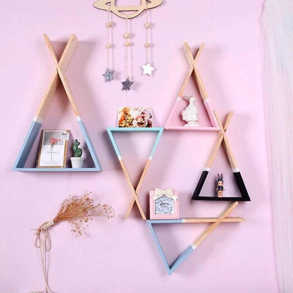 Wooden Teepee Shelving Wall Shelf